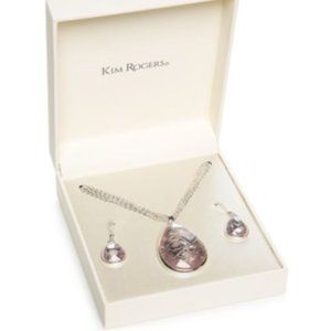 Silver-Tone Foil Teardrop Necklace and Earring Set